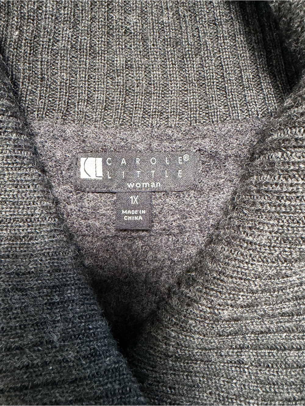 Carole Little Woman Wool Sweater Coat 1X Gray Hook Closure Plus Size - Picture 5 of 7